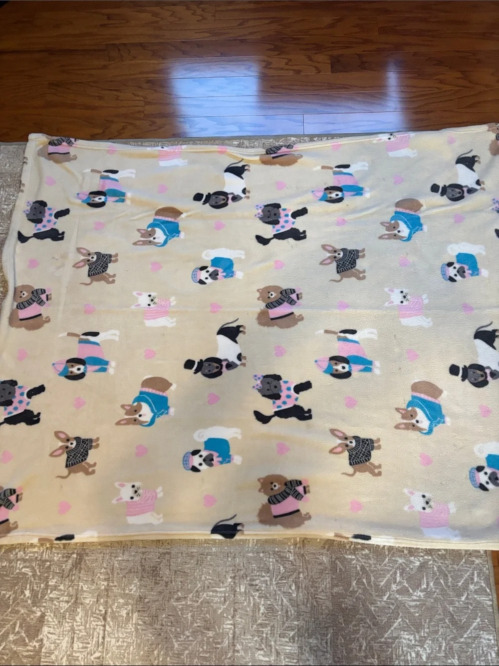 Plush Dog Print Pet Blanket - Cream with Pink & Blue Accents
